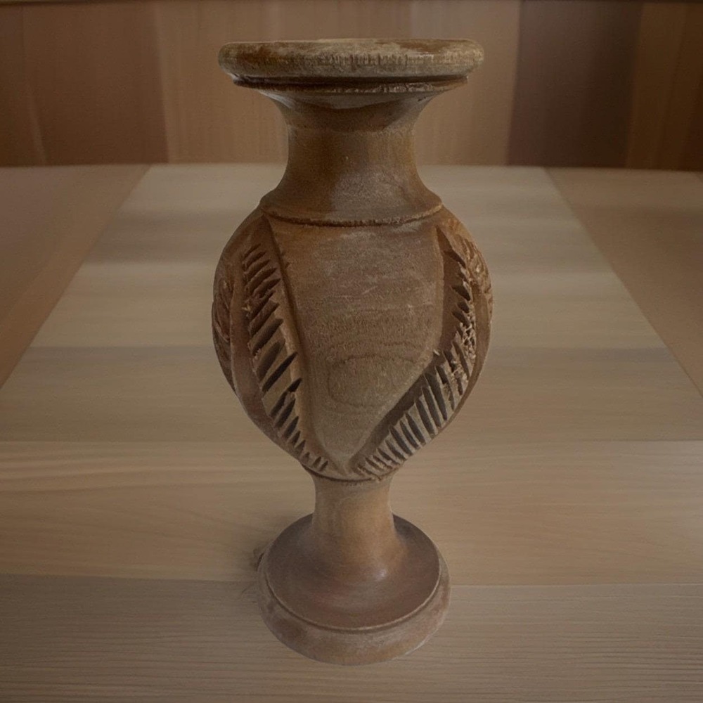 Hand Carved Olive Wood Vase Bethlehem Israel Jar Decor Collectible Vintage 1960s